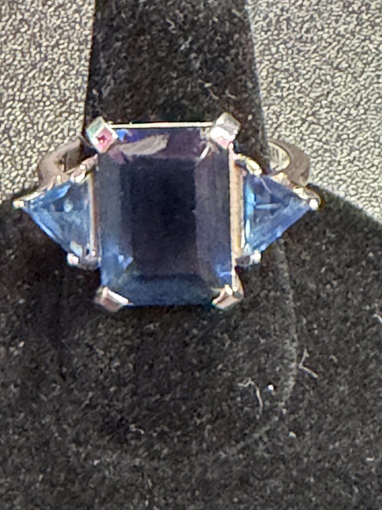 925 INT India Lab Sapphire Emerald Cut Ring