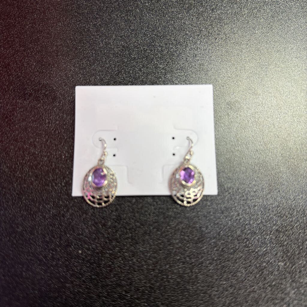 925 Orchid Lab Amethyst Fish Hook Web Fan Earring