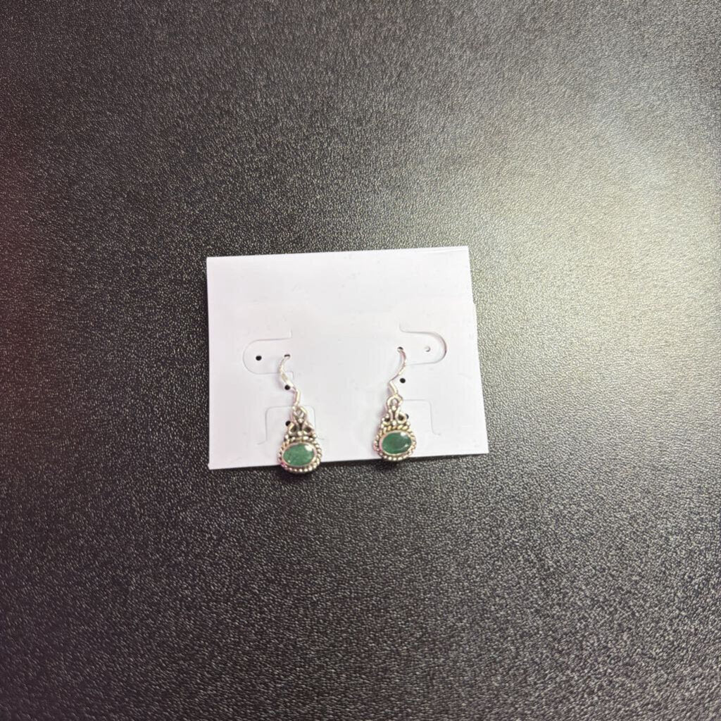 925 Lab Emerald Fish Oval Scroll Earring