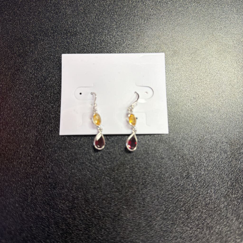 925 Lab Garnet Citrine Stone Fish Hook earring