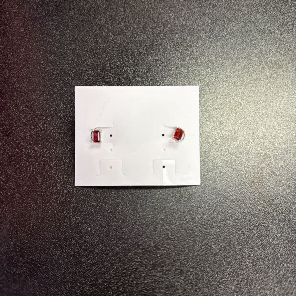925 Lab Garnet Emerald Cut Stud Earring