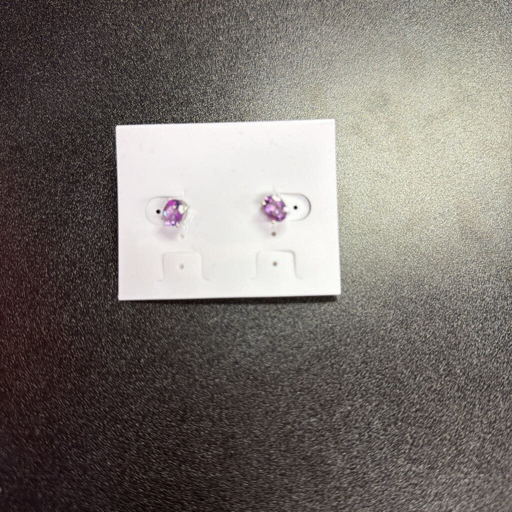 925 Lab Amethyst Emerald Cut Stud