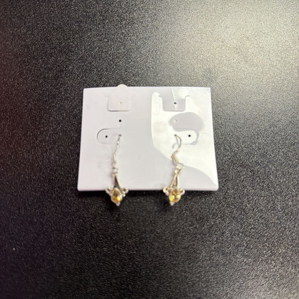 925 Lab Citrine Stone Fish Hook Dangle