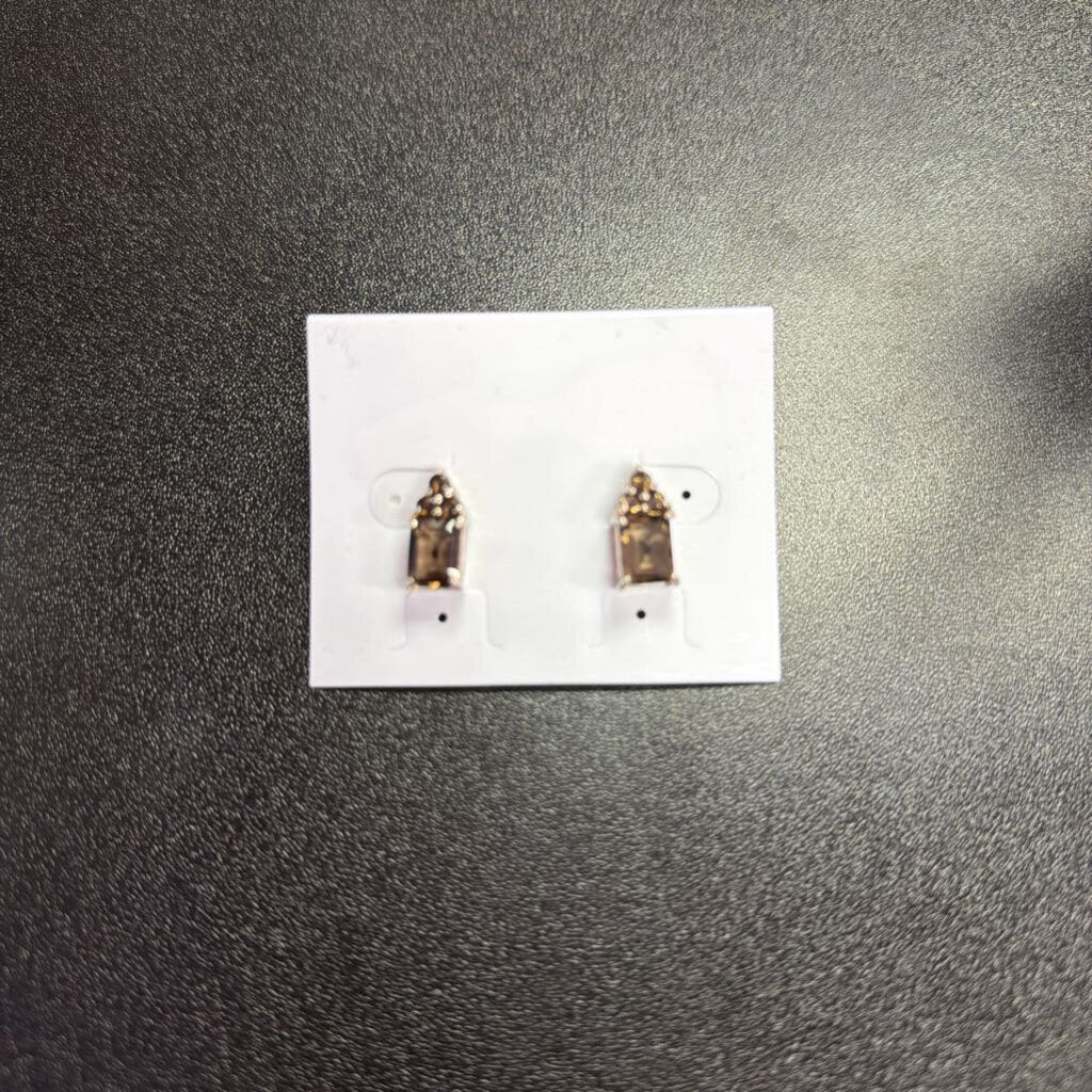 925 Emerald Cut Smoky Quartz Stud Earring