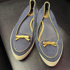 7.5 Tory Burch Dakota Flats Navy Canvas Gold Pipingh Matching Bow