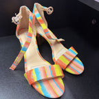 7.5 Striped Ankle Strap Block Heel