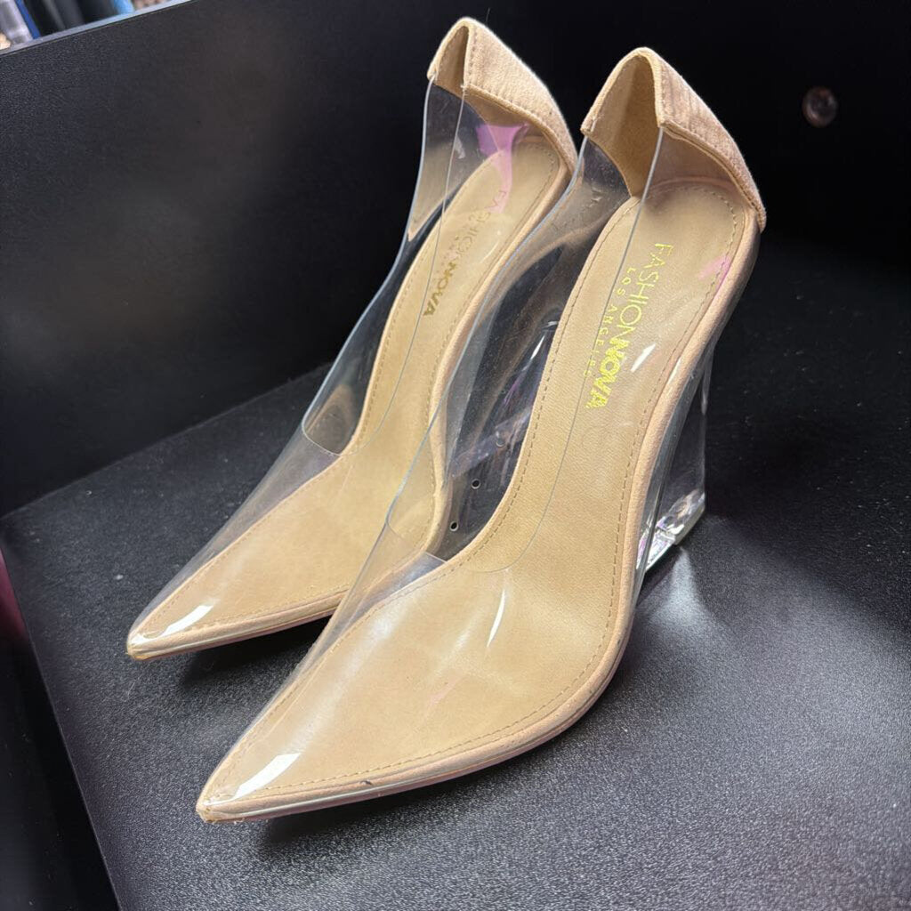 7.5 Fashion Nova Lucite Suede Heel