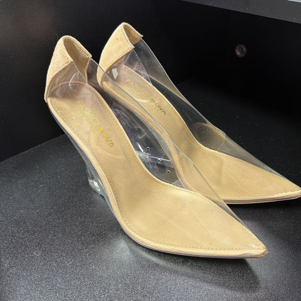 7.5 Fashion Nova Lucite Suede Heel