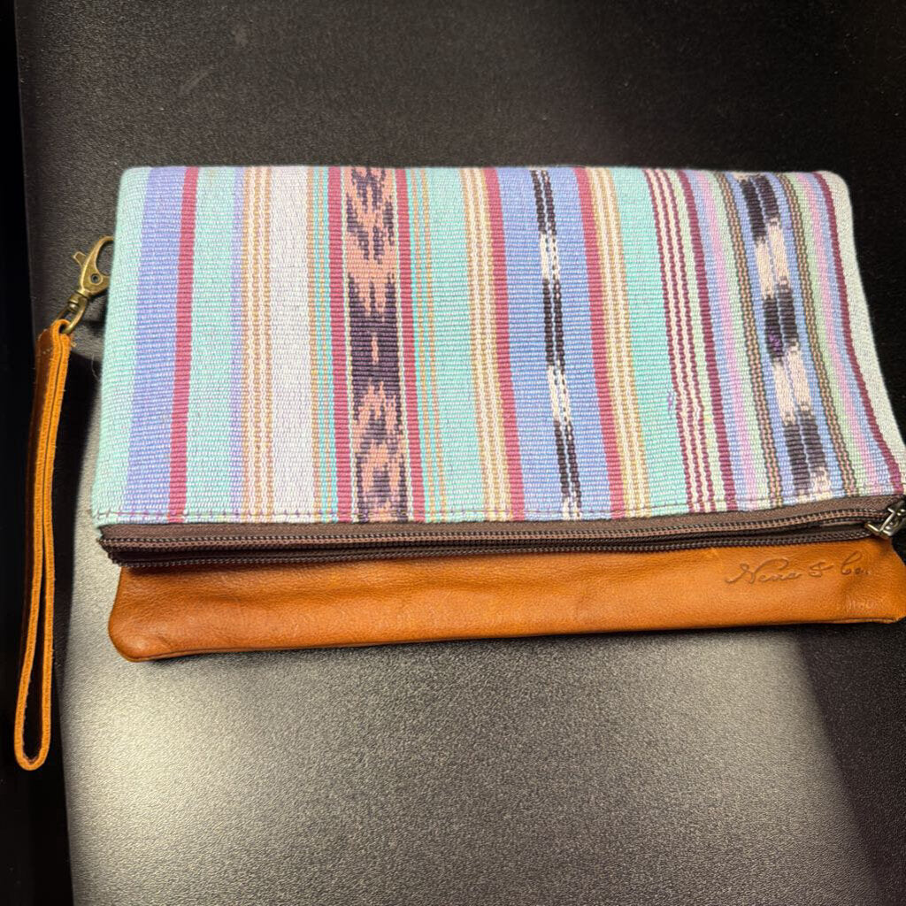Nena & Co. Clutch Woven Stripe Brown Leather