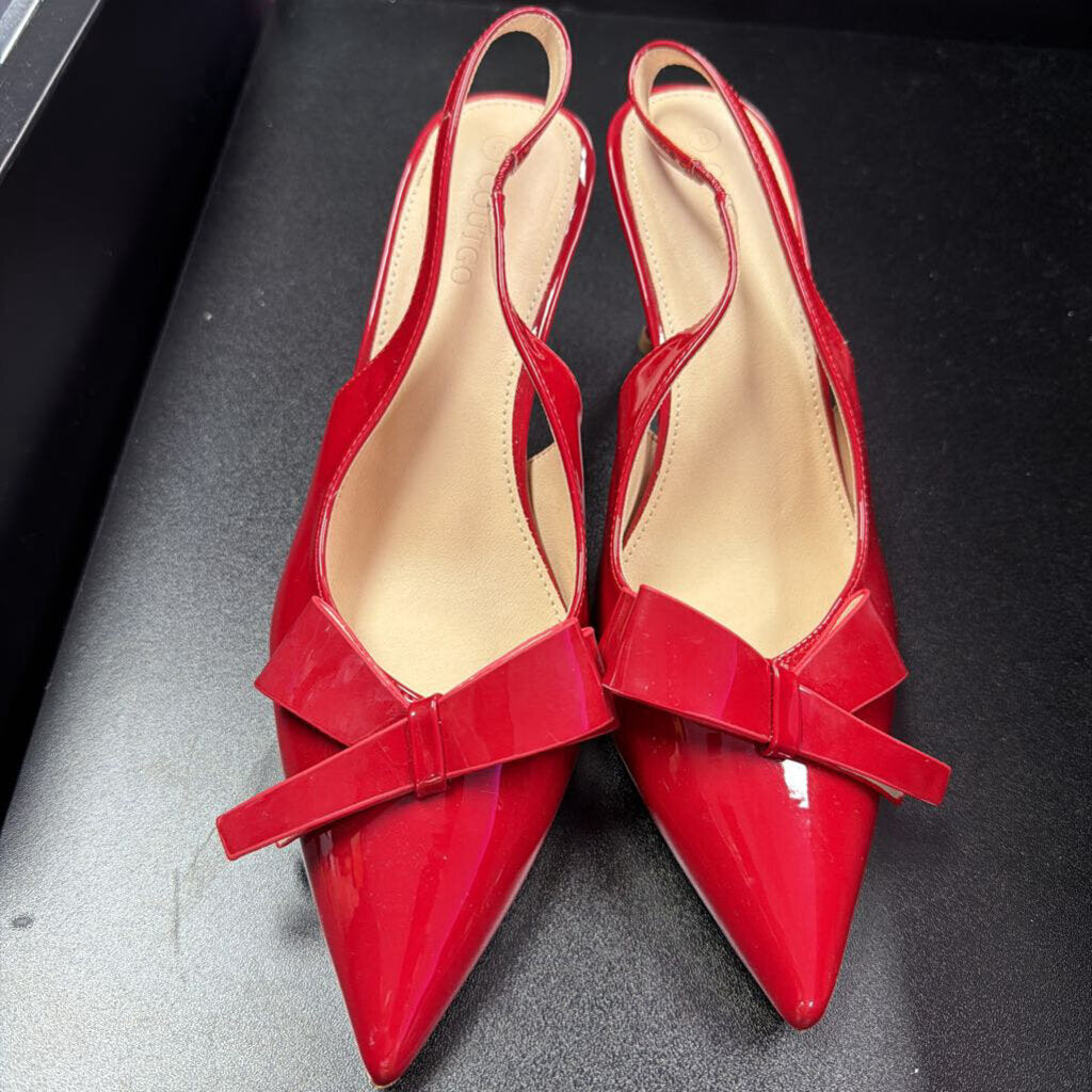 8 Coutgo Pointed Patent Bow Ankle Strap Heel