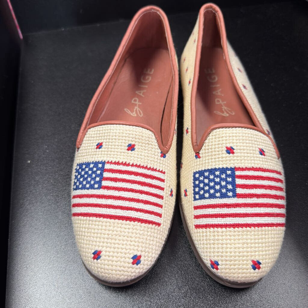 8 by Paige Needlepoint American Flag Loafers Handstitched