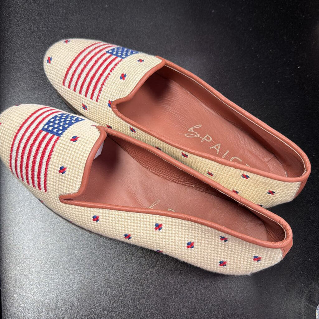 8 by Paige Needlepoint American Flag Loafers Handstitched