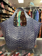 Brahmin Carla Hobo Bag Denim Cruz Croco Embossed Leather Finish