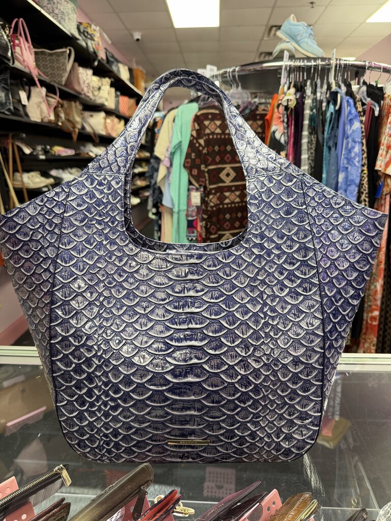 Brahmin Carla Hobo Bag Denim Cruz Croco Embossed Leather Finish