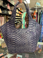Brahmin Carla Hobo Bag Denim Cruz Croco Embossed Leather Finish