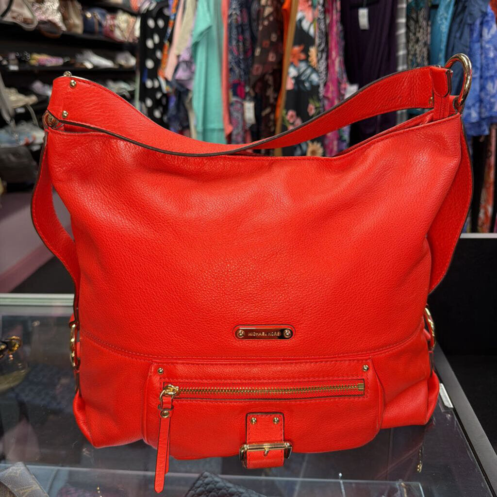Michael Kors Austin Front Buckle Hobo Bag Vibrant Red/Orange