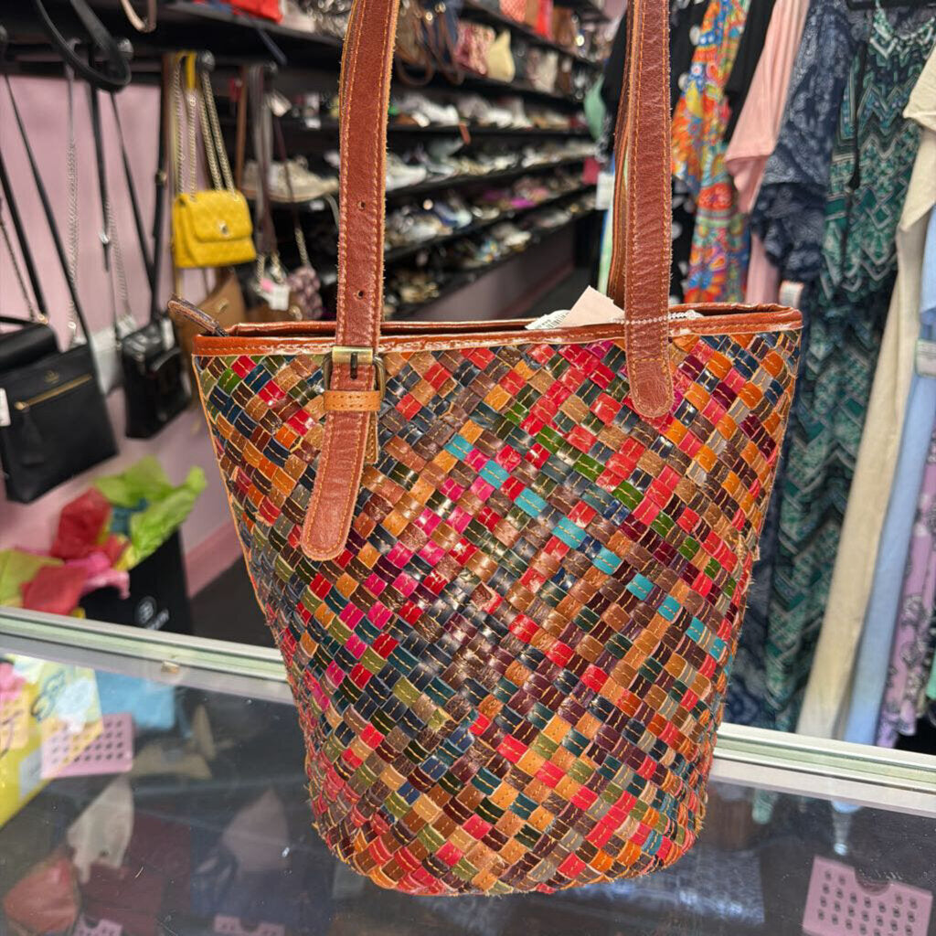 Amerileather Woven Linwood Multicolor Tote Bag Zip Close