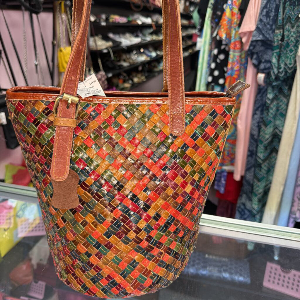 Amerileather Woven Linwood Multicolor Tote Bag Zip Close