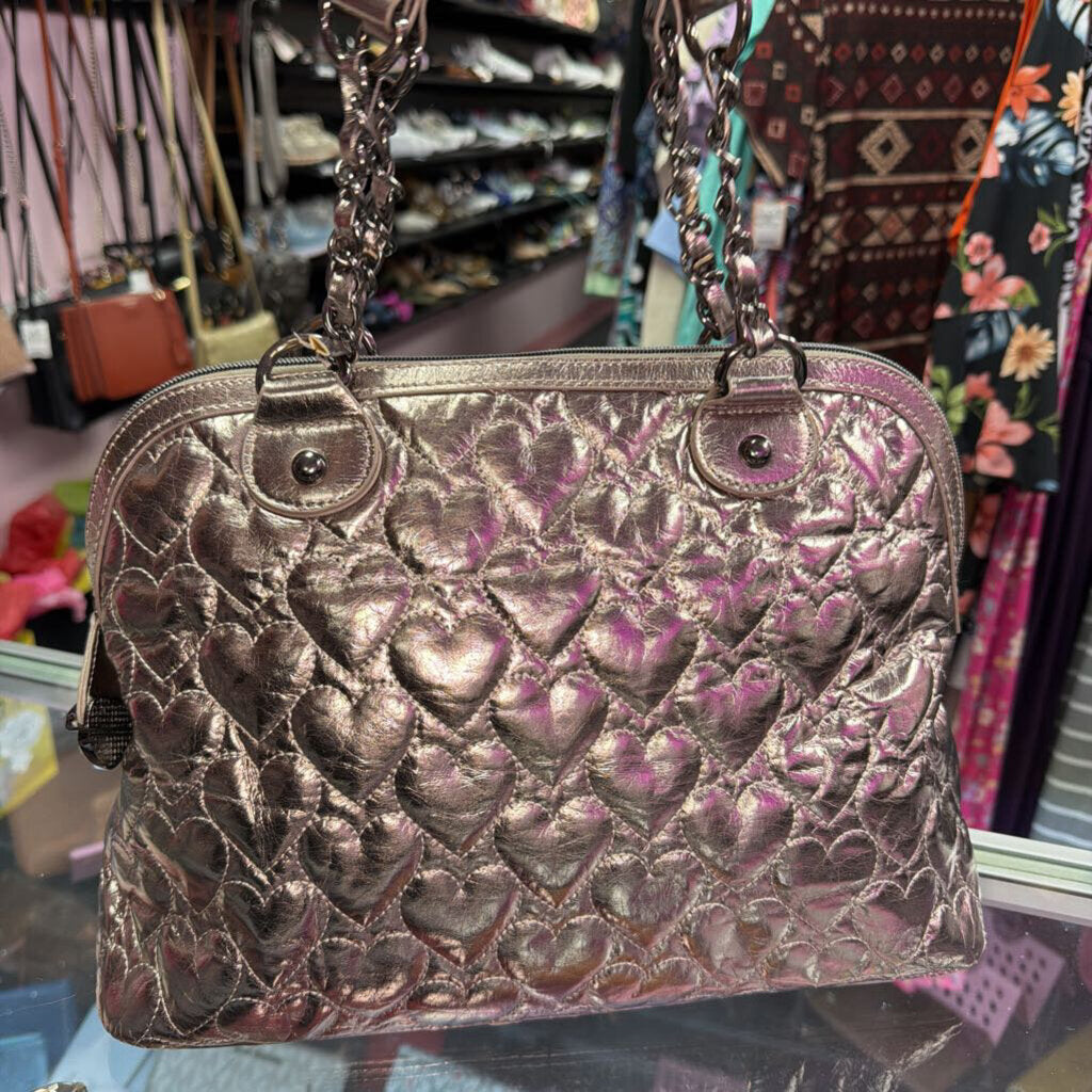 Betsey Johnson Handbag Quilted Heart Pattern Chain Straps