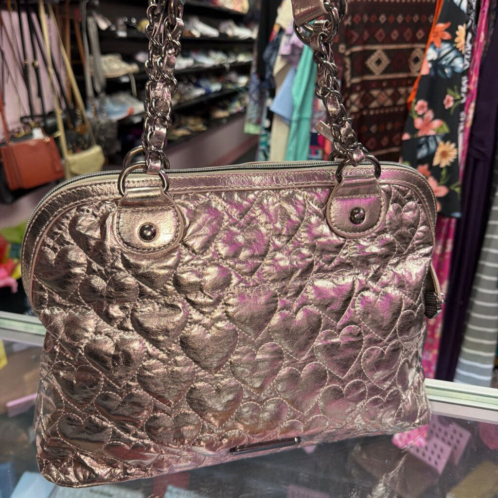 Betsey Johnson Handbag Quilted Heart Pattern Chain Straps