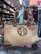 Tory Burch Snake Embossed Ella Tote Bag Straw Large