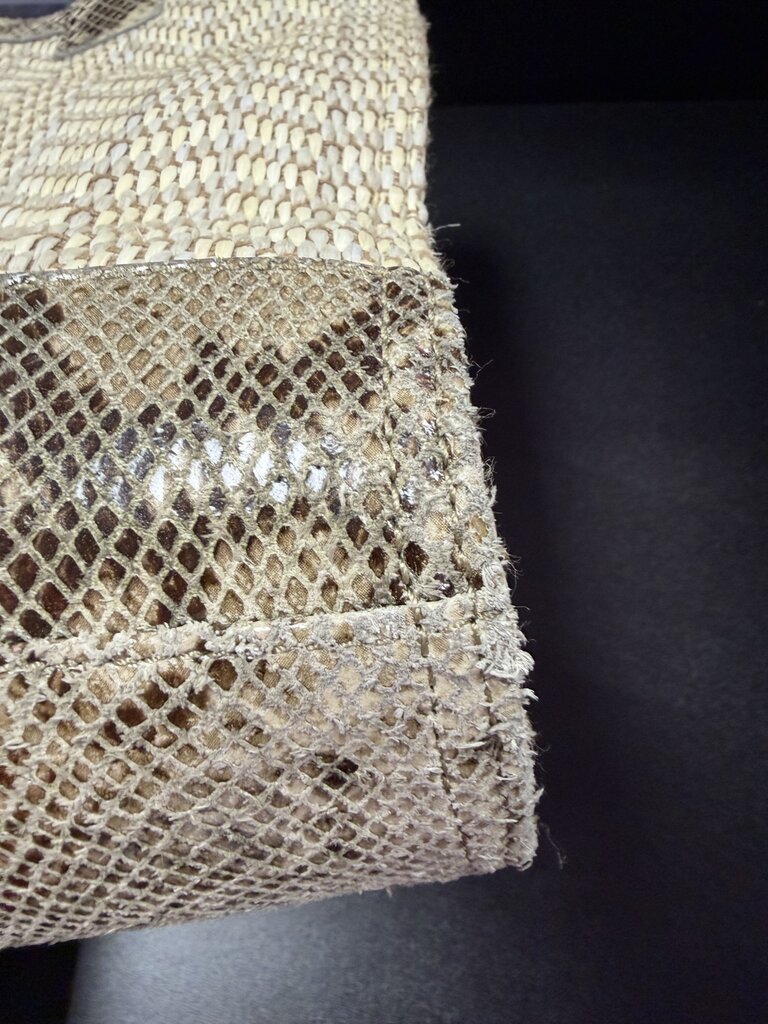 Tory Burch Snake Embossed Ella Tote Bag Straw Large
