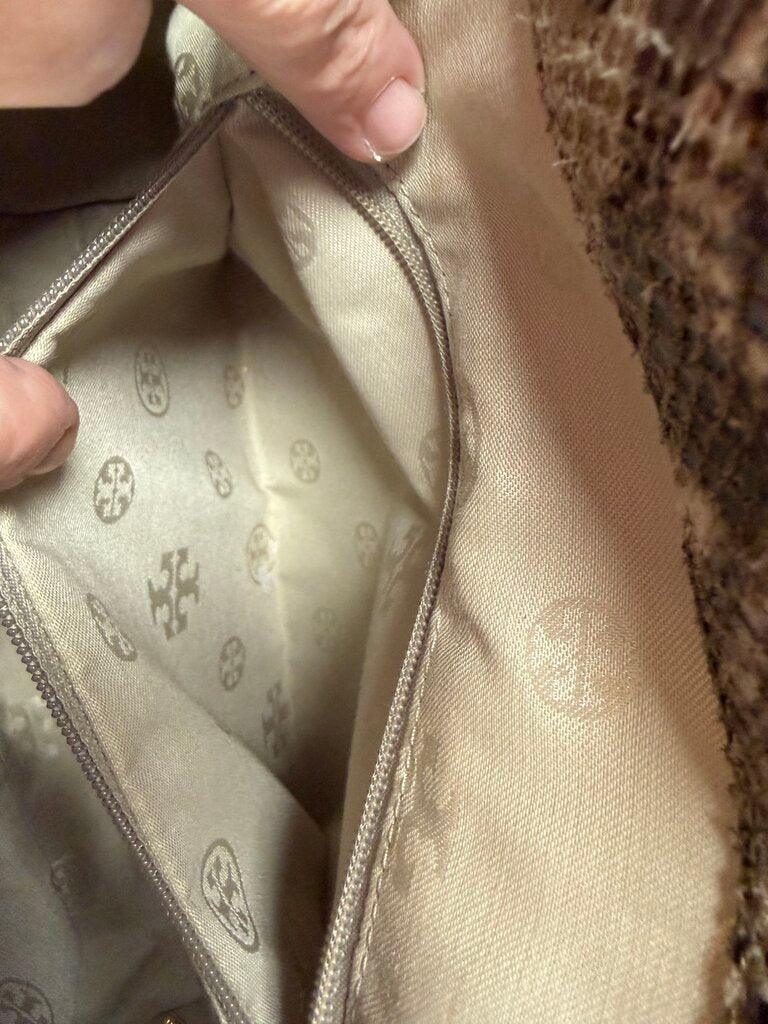 Tory Burch Snake Embossed Ella Tote Bag Straw Large