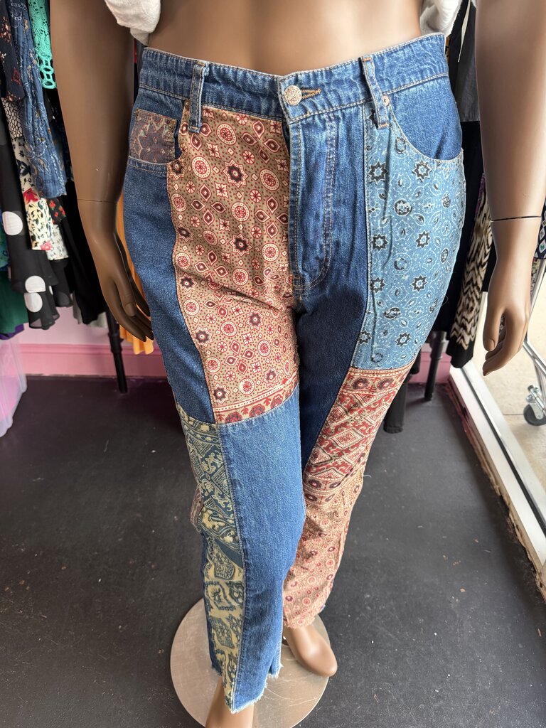 LG Free People Vintage Inspo Patchwork Bandana Denim Jean