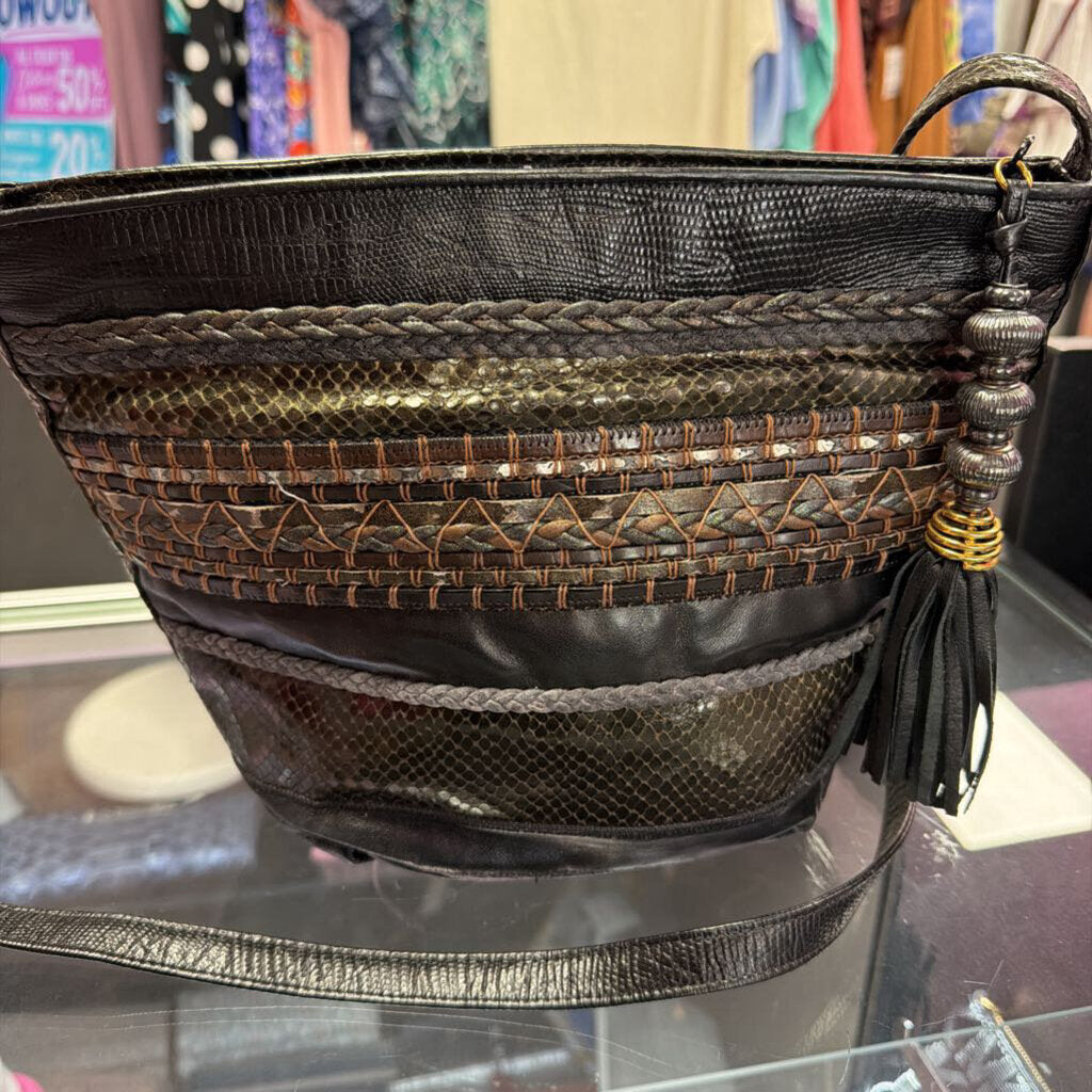 Sharif Vtg Woven Reptile Tassel Detail Crossbody