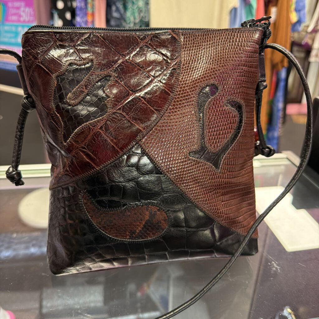 Sharif Vtg Woven Croco Patchwork Tassel Detail Shoulder Bag