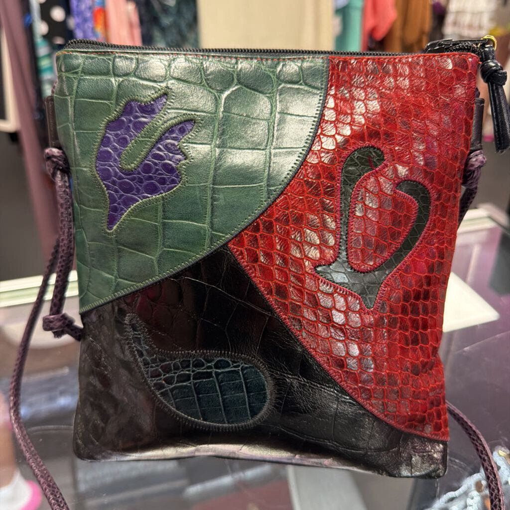 Sharif Vtg Woven Croco Patchwork Tassel Detail Shoulderbag