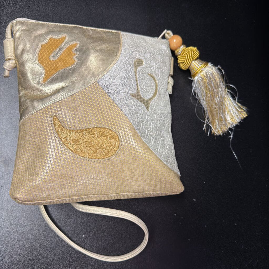 Sharif Vtg Woven Croco Patchwork Metallic Tassel Detail Shoulder Bag