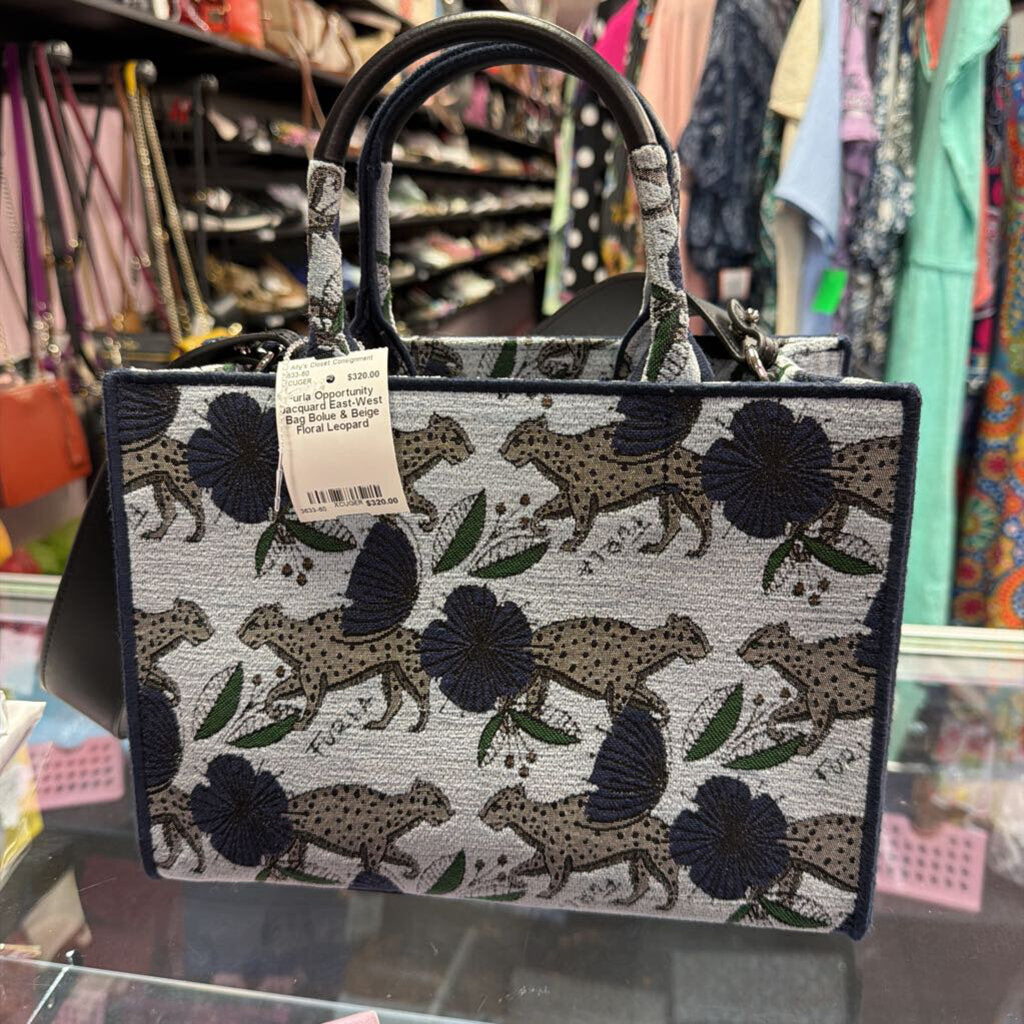 Furla Opportunity Jacquard East-West Bag Bolue & Beige Floral Leopard