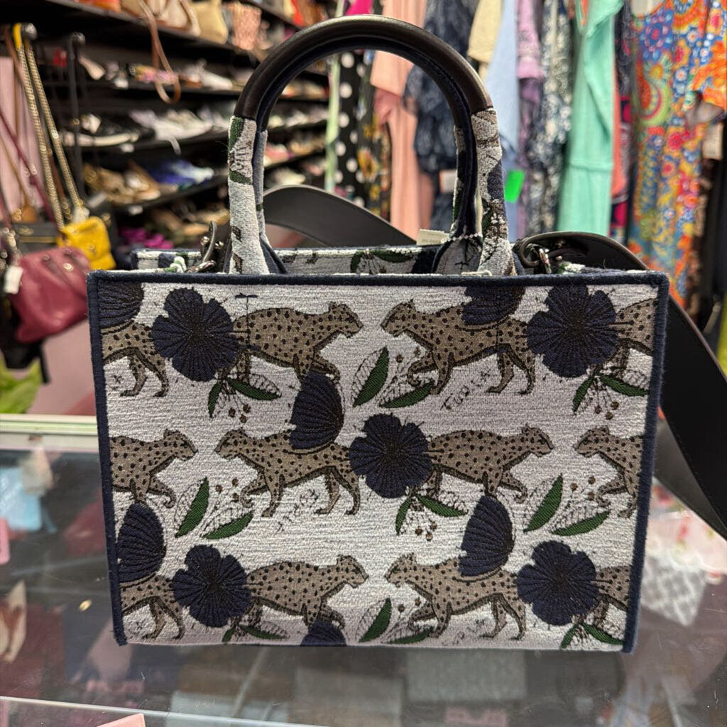 Furla Opportunity Jacquard East-West Bag Bolue & Beige Floral Leopard