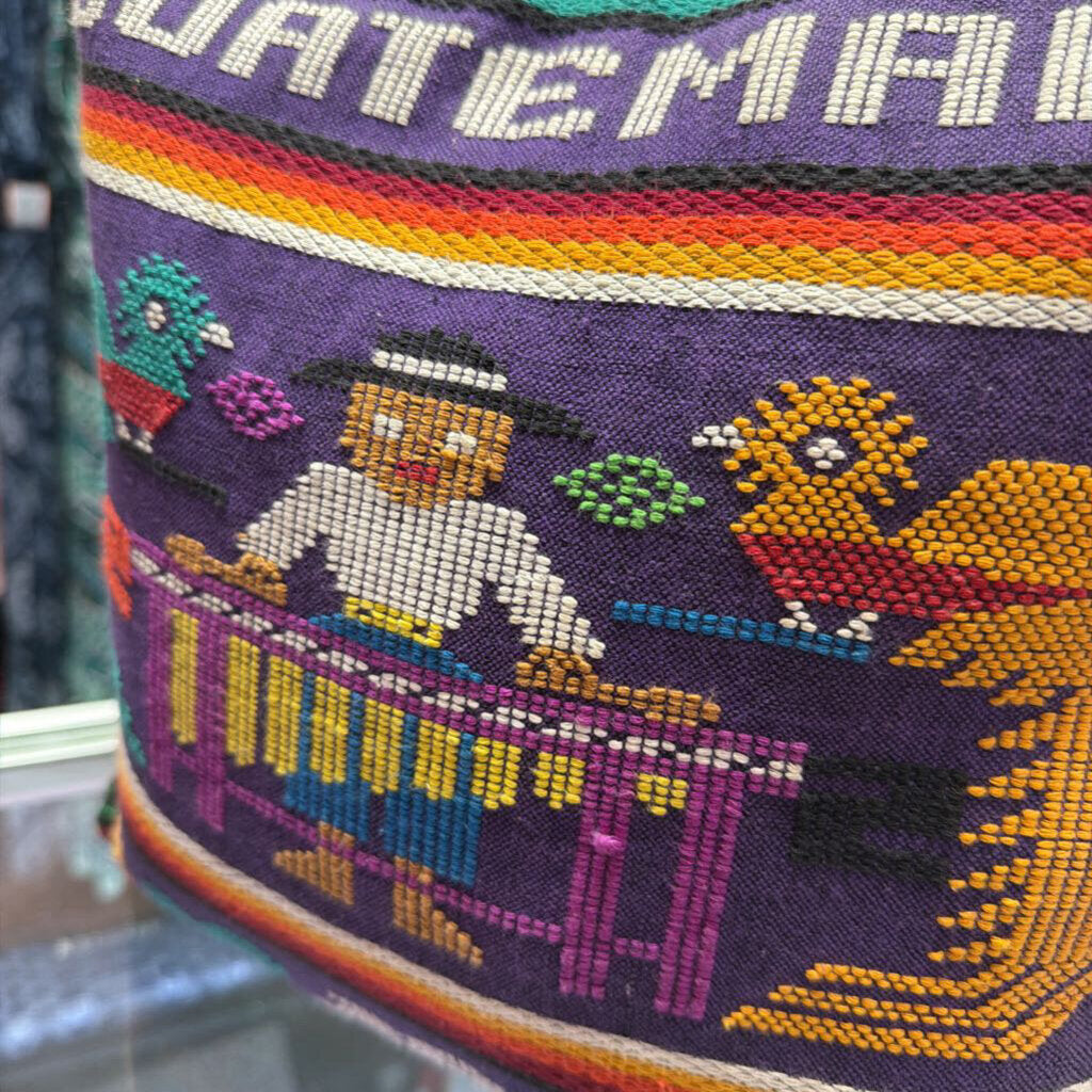 Unknown Guatemalan VTG Handcrafted Woven Marimba Player & Quetzal Birds Padded Zip Close Tote