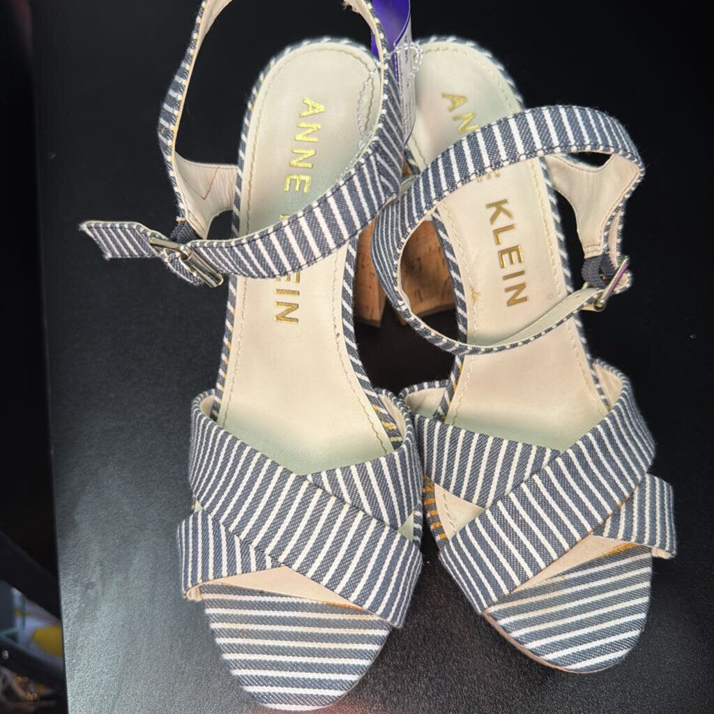 8.5 Anne Klein Stripe Cork Crisscross Ankle Strap Heel