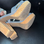 8.5 Anne Klein Stripe Cork Crisscross Ankle Strap Heel