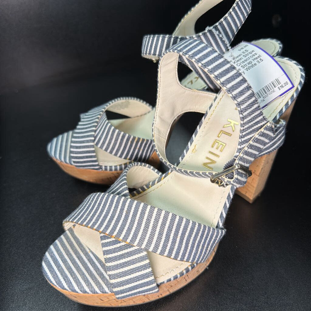 8.5 Anne Klein Stripe Cork Crisscross Ankle Strap Heel