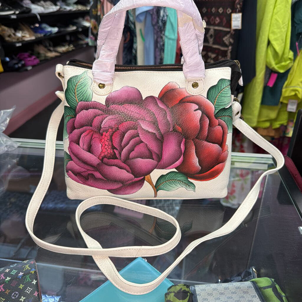 Anuschka NWT Satchel Moonlit Peonies Ivory Pattern