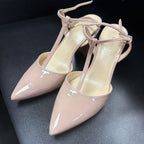 6.5 Nine West Pointed Patent Ankle Strap Block Heel