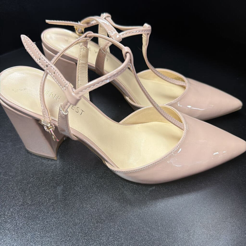 6.5 Nine West Pointed Patent Ankle Strap Block Heel