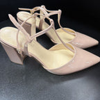 6.5 Nine West Pointed Patent Ankle Strap Block Heel