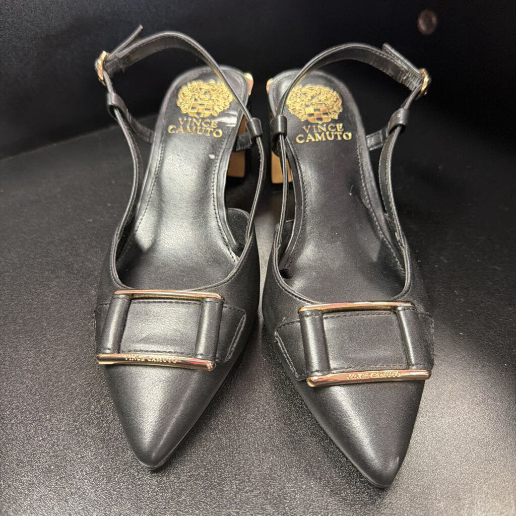 7 Vince Camuto Pointed Buckle Ankle Strap Block Heel