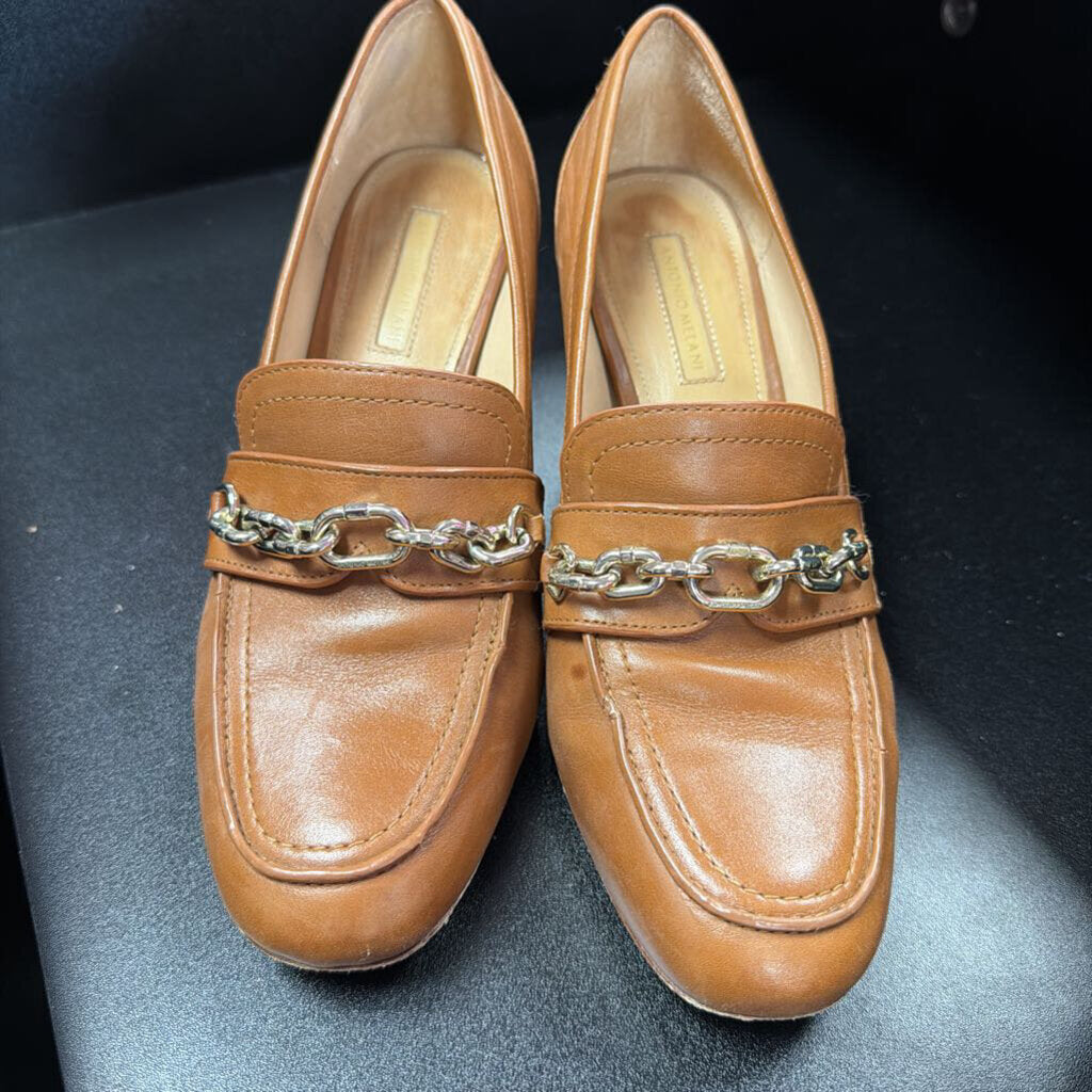 9.5 Antonio Melani Chain Loafer Wooden Heel