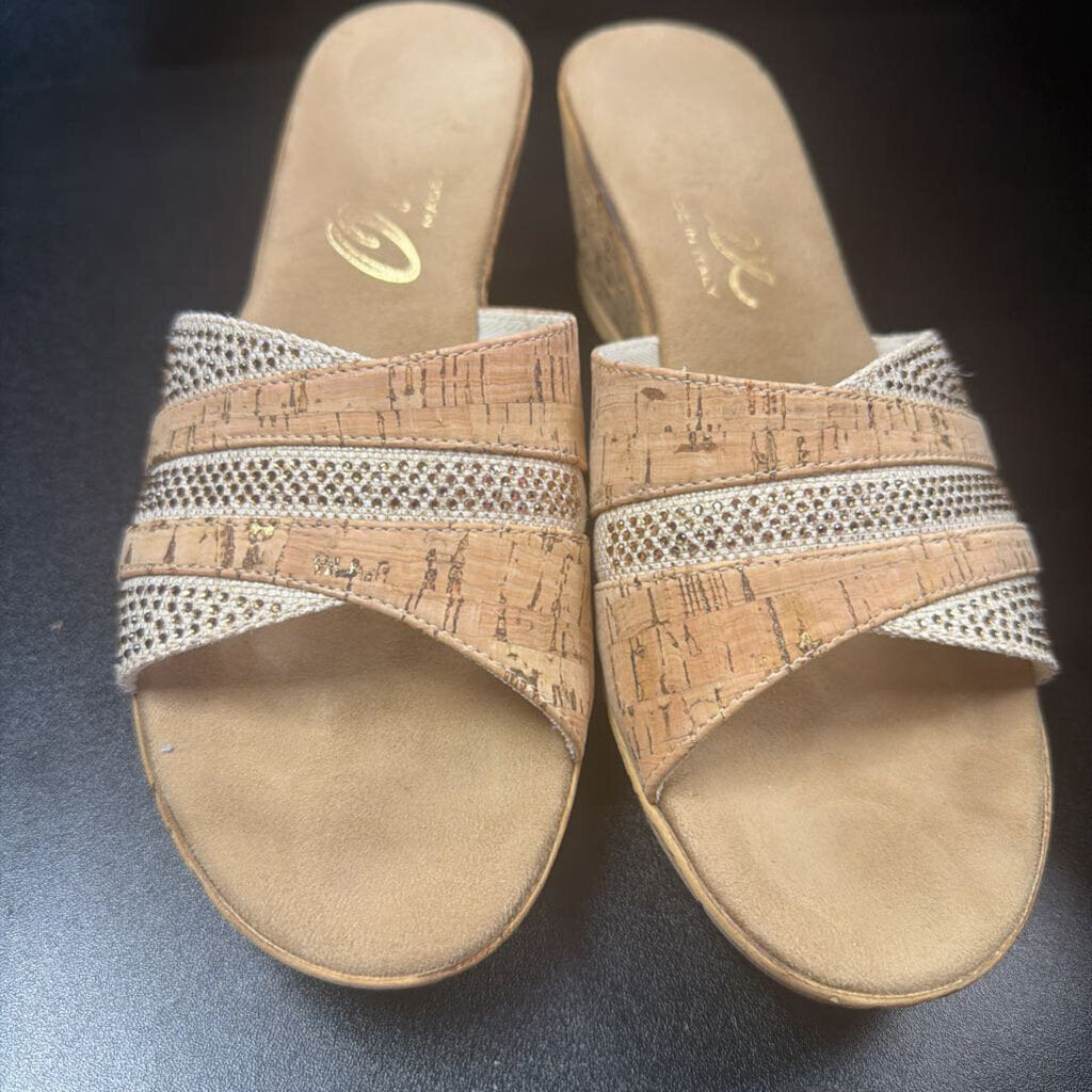 10 Onex Cork Wedge Rhinestone Detail Slide On Sandal