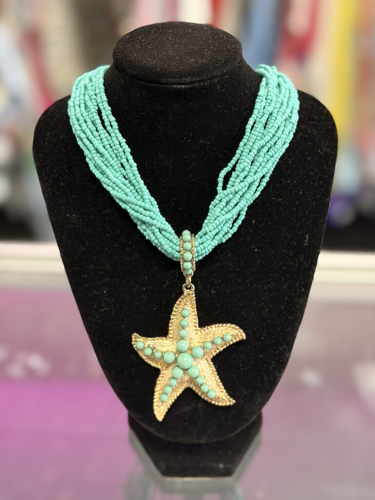 Liz Claiborne Multi Strand Faux Turquoise Starfish Necklace