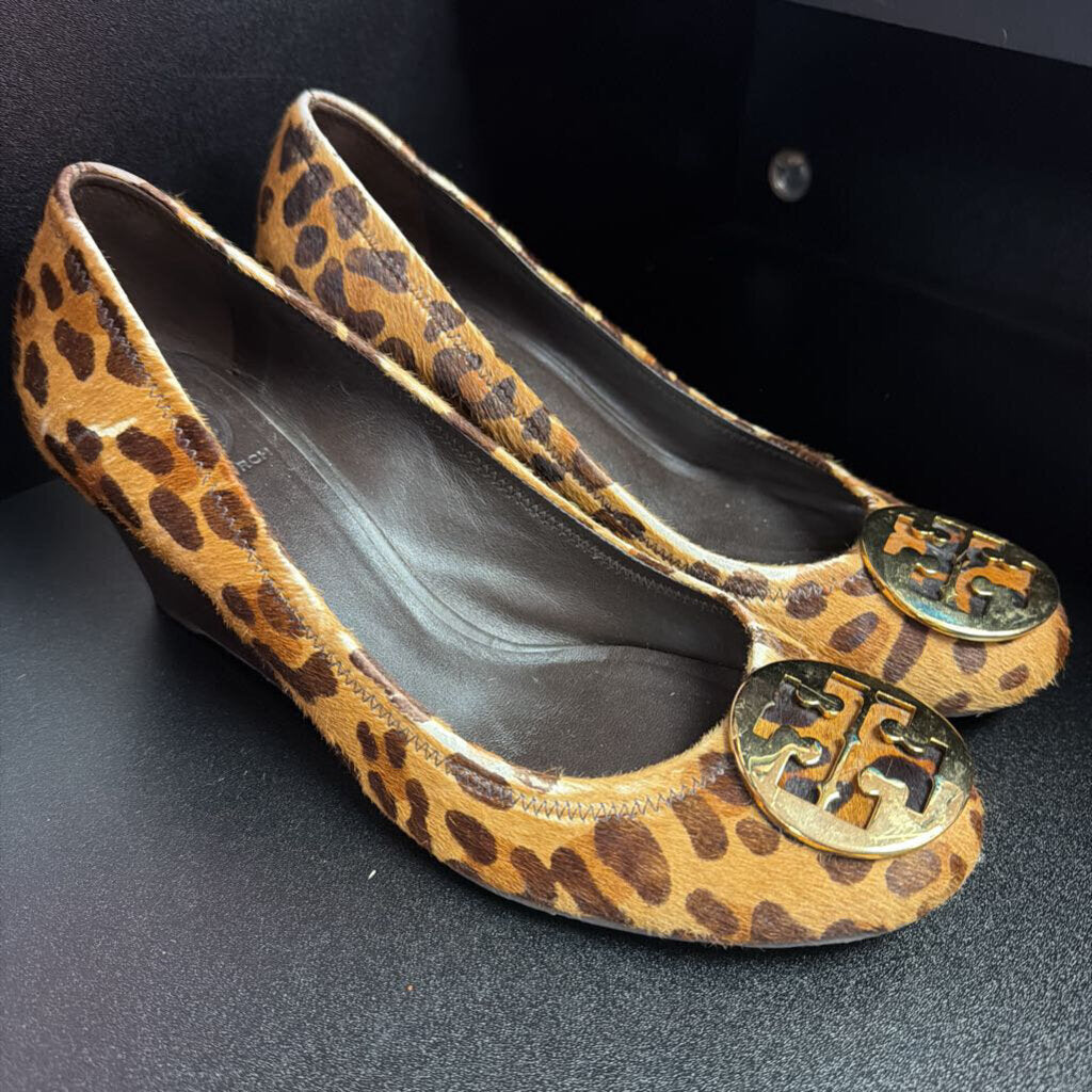 11 Tory Burch Leopard Print Pony Hair Logo Wedge
