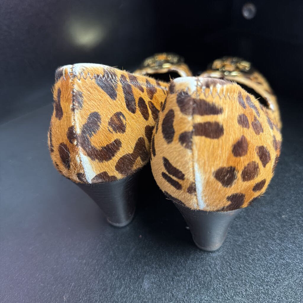11 Tory Burch Leopard Print Pony Hair Logo Wedge