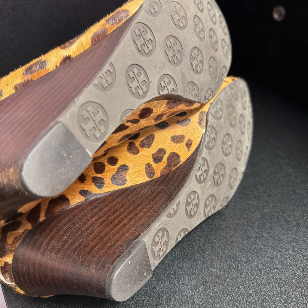 11 Tory Burch Leopard Print Pony Hair Logo Wedge
