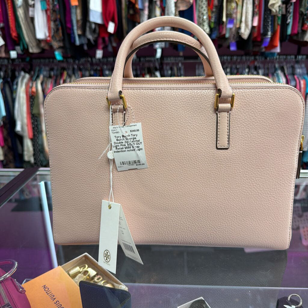 Tory Burch Georgia Double Zip Satchel Light Pink SOLD OUT Retail $558 Strap Indention noted